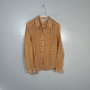 Maeve Anthropologie Shirt Womens 6 Yellow White Floral Button Front Long Sleeve